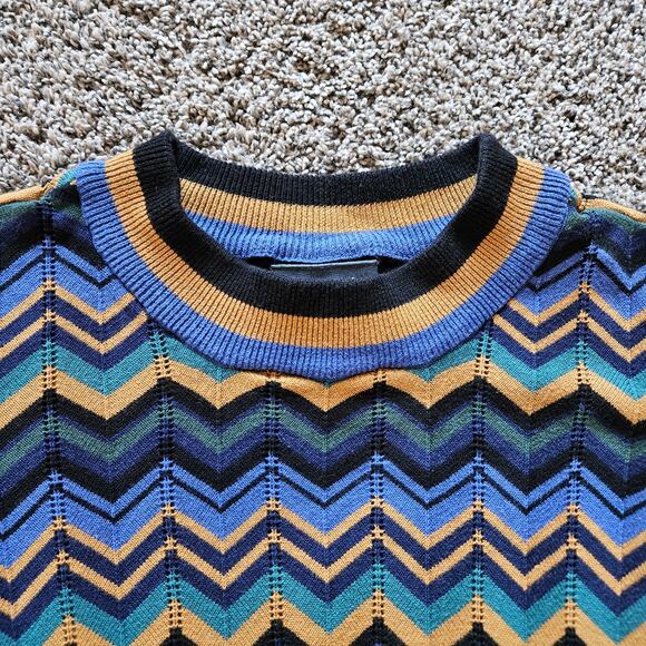 Modcloth Dress Womens Size 2X Chevron Knit Long Sleeve Crew Neck Sweater Blue - Picture 4 of 10